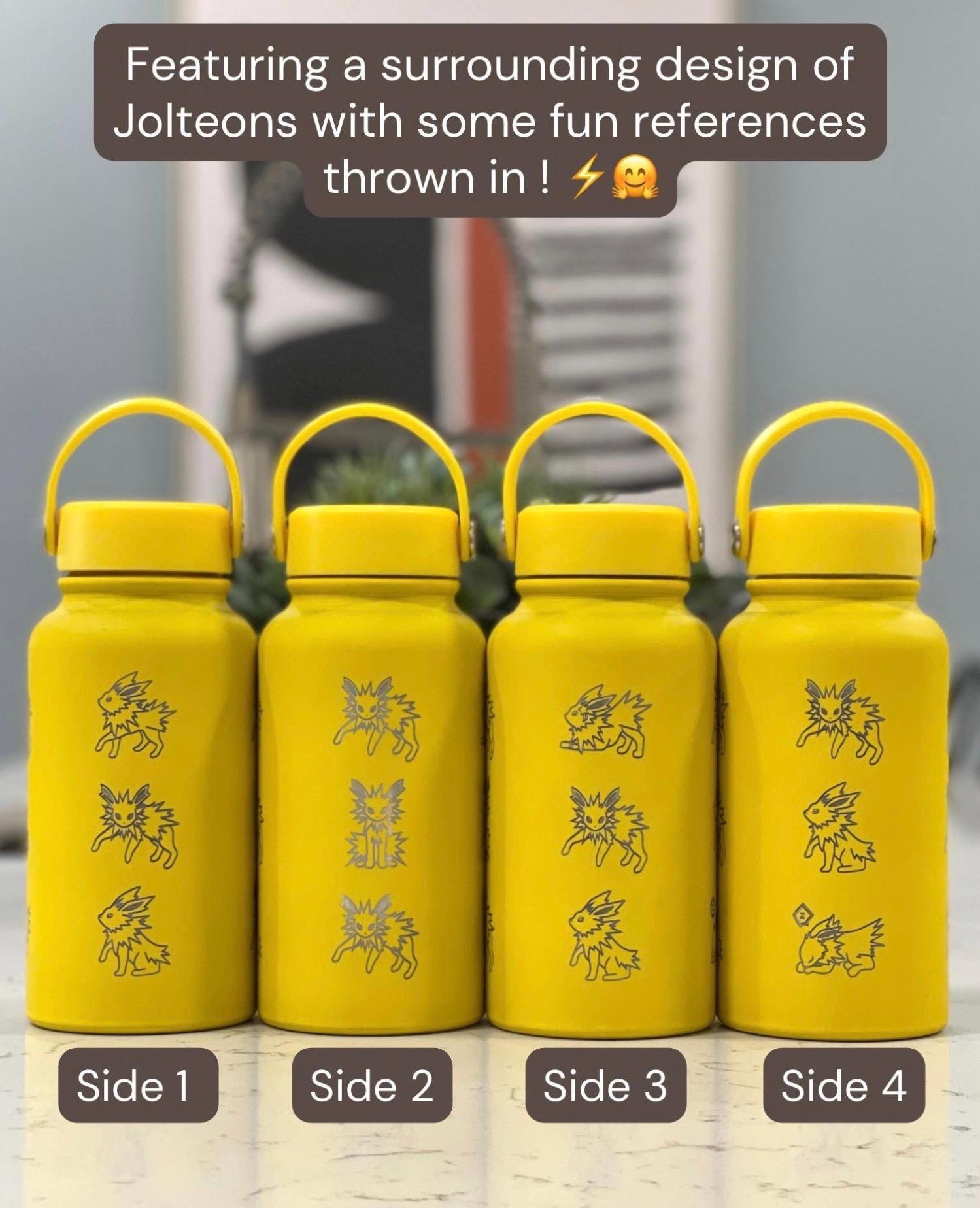 Jolteon Water Bottle, Eevee Eeveelution Engraved Straw Waterbottle Coffee Tea Tumbler Thermos, Gamer Birthday Anniversary Gift