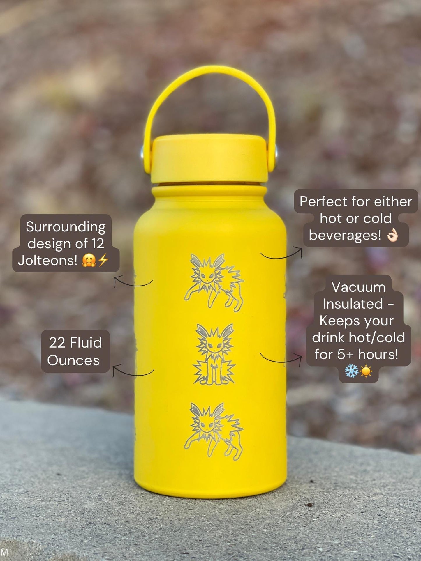 Jolteon Water Bottle, Eevee Eeveelution Engraved Straw Waterbottle Coffee Tea Tumbler Thermos, Gamer Birthday Anniversary Gift