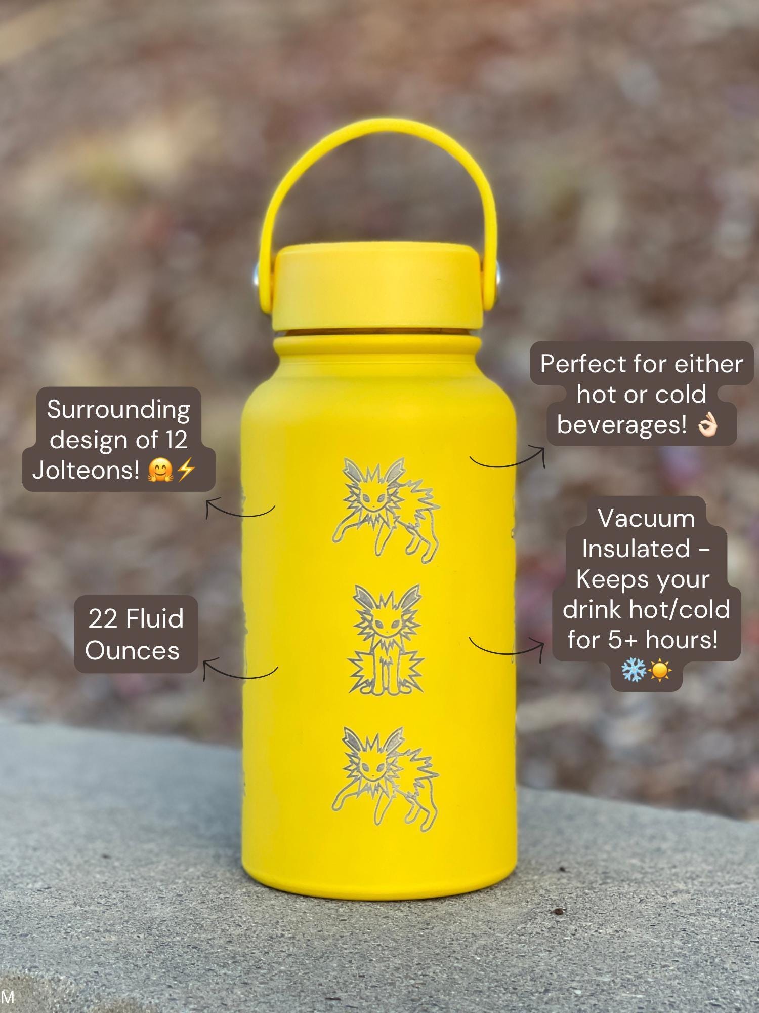 Jolteon Water Bottle, Eevee Eeveelution Engraved Straw Waterbottle Coffee Tea Tumbler Thermos, Gamer Birthday Anniversary Gift