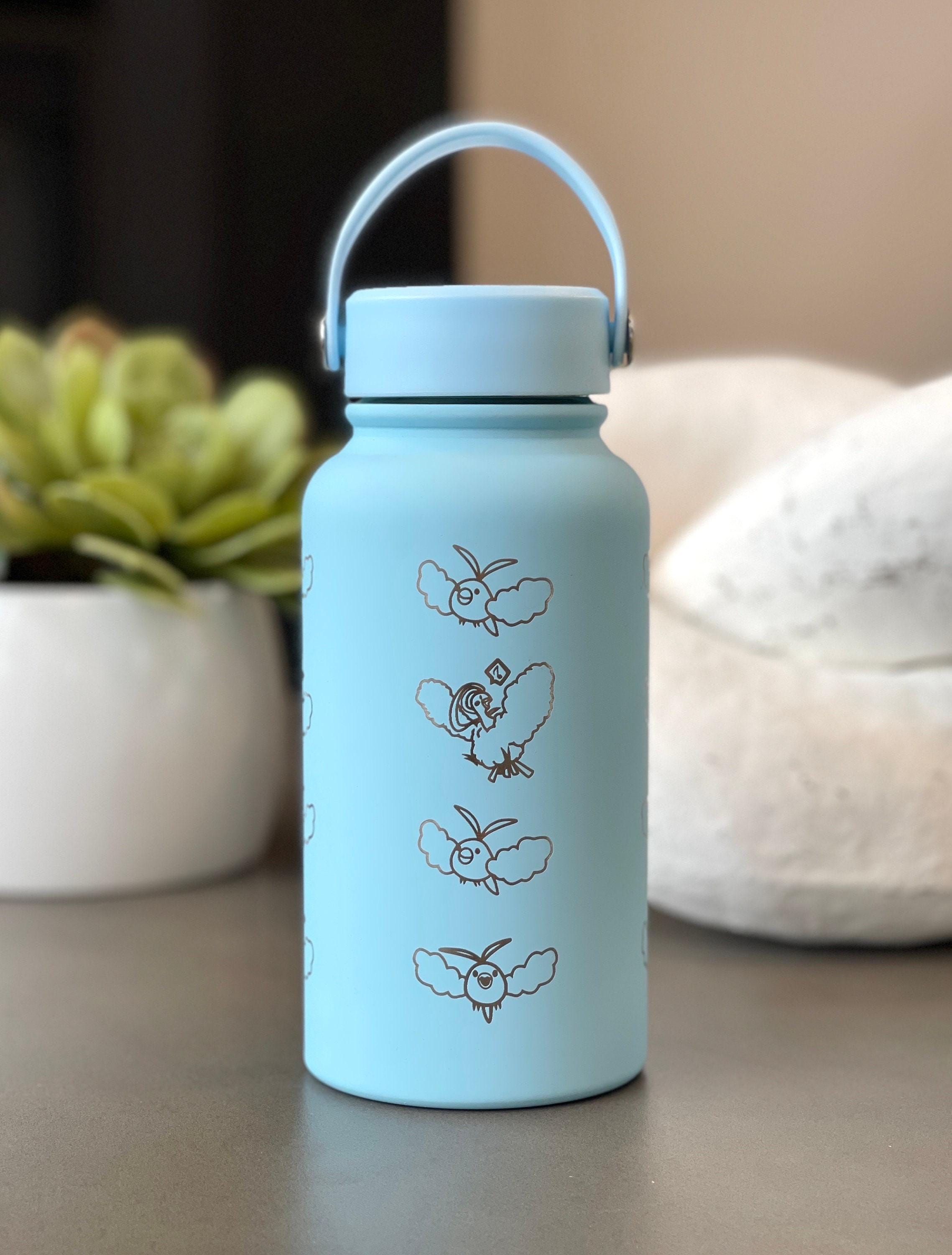 Swablu Altaria Waterbottle Engraved Coffee Tumbler with Sleeping Swablu, Flask Tea Travel Mug Cup Water Bottle, Hoenn Birthday Gamer Gift
