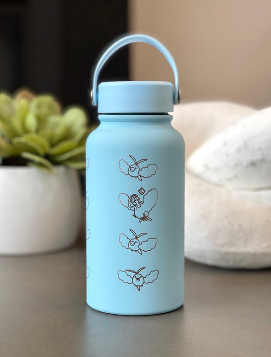 Swablu Altaria Waterbottle Engraved Coffee Tumbler with Sleeping Swablu, Flask Tea Travel Mug Cup Water Bottle, Hoenn Birthday Gamer Gift