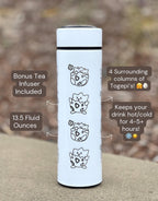 Togepi Engraved Coffee Tumbler with Tea Infuser, Crying & Angry Togepi with Banana, Funny Cute Anime Waterbottle Travel Mug Gift