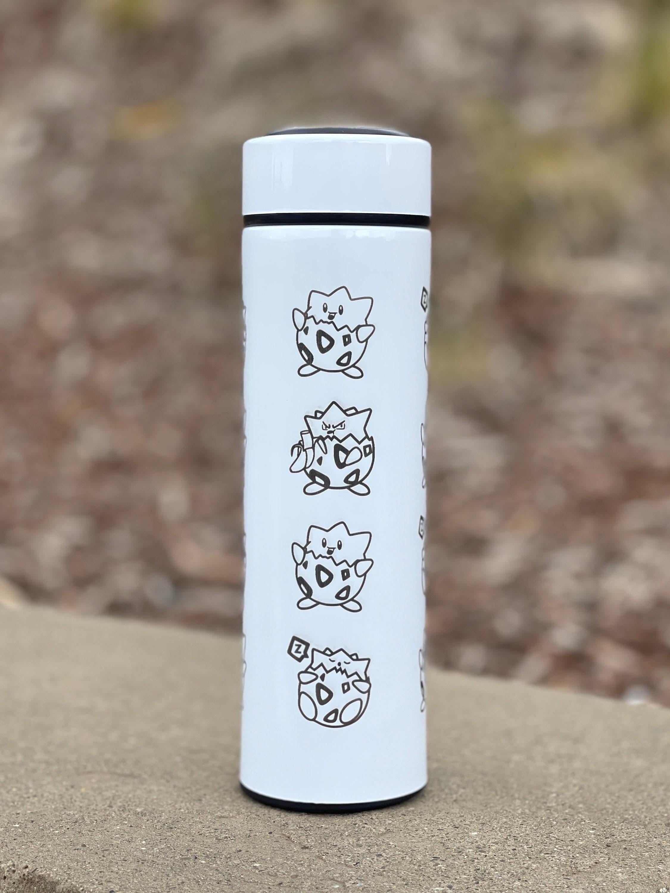 Togepi Engraved Coffee Tumbler with Tea Infuser, Crying & Angry Togepi with Banana, Funny Cute Anime Waterbottle Travel Mug Gift