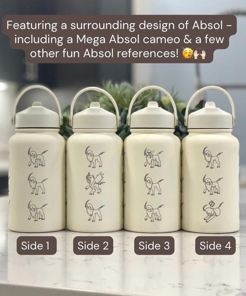 Absol Water Bottle Engraved Coffee Tumbler with Mega Absol & Sleeping Absol, Engraved Waterbottle, Gamer Travel Mug Thermos Birthday Gift