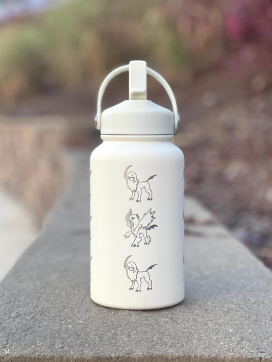 Absol Water Bottle Engraved Coffee Tumbler with Mega Absol & Sleeping Absol, Engraved Waterbottle, Gamer Travel Mug Thermos Birthday Gift