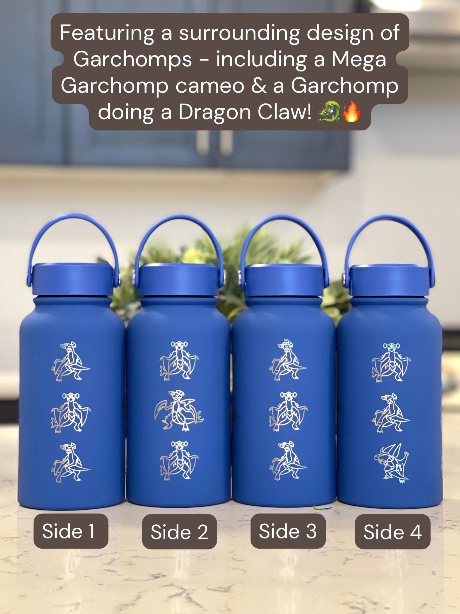 Garchomp Water Bottle Coffee Tumbler with Mega Garchomp & Unite Tuxedo Style Hat Waterbottle Travel Mug Flask, Gamer Birthday Gift
