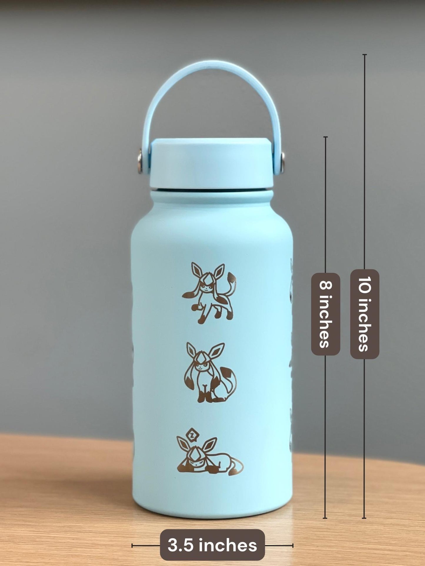 Glaceon Water Bottle Engraved Coffee Tumbler with Ice Beam Glaceon & Unite Costume Waterbottle, Eeveelution Anime Fan Anniversary Gift