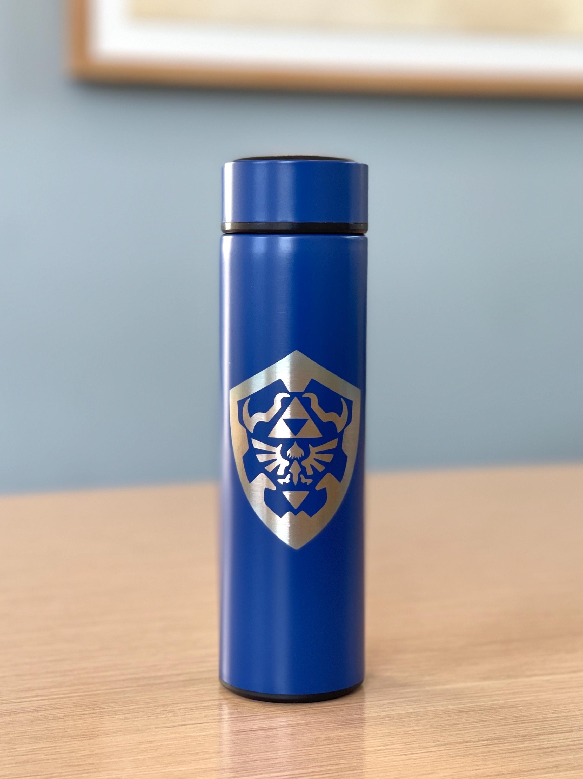 Zelda Hylian Shield + Sword Link Coffee Tumbler Tea Infuser, Tears of the Kingdom Water Bottle, Travel Mug Gamer Birthday Anniversary Gift