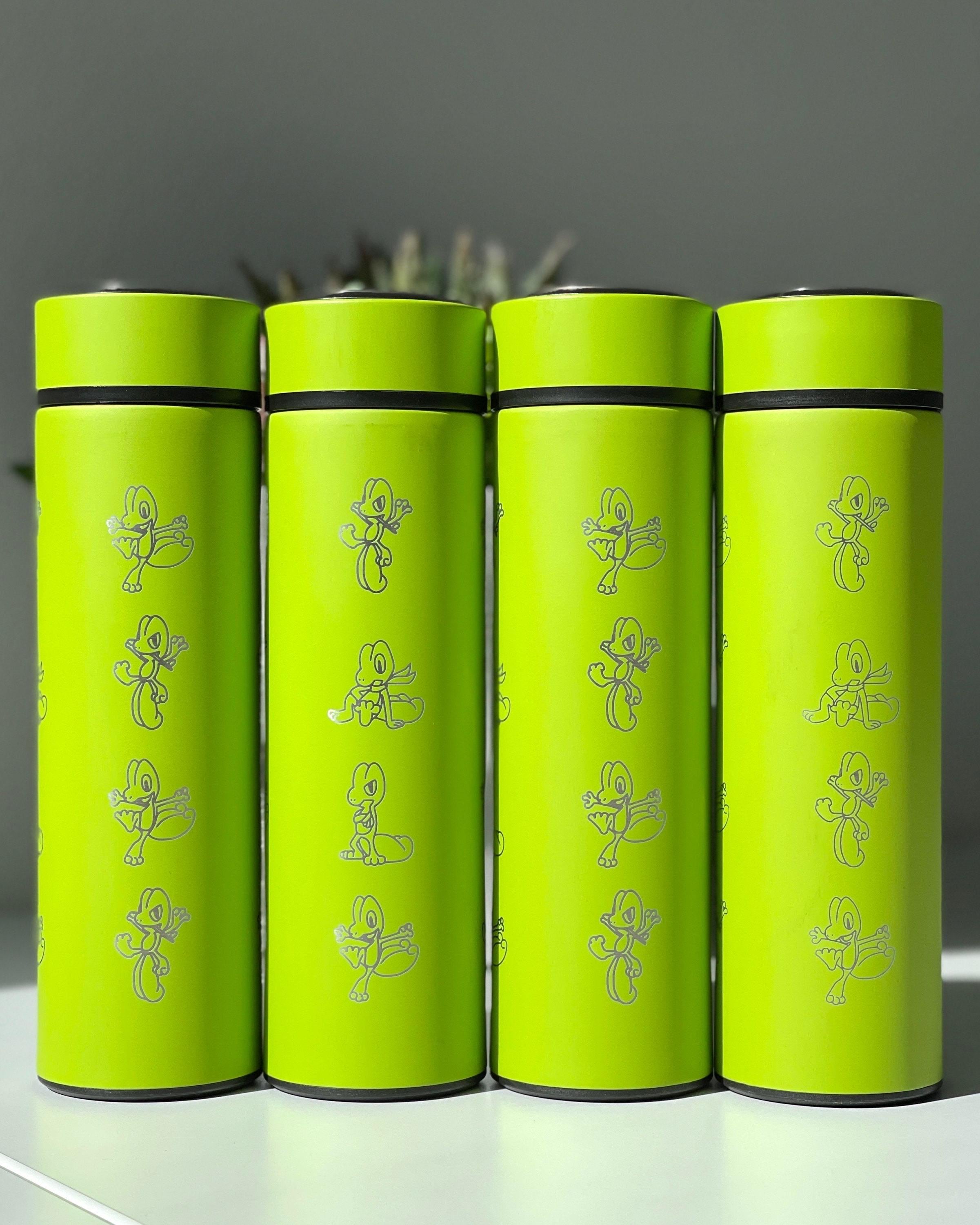 Treeko Coffee Tumbler with Tea Infuser Hoenn Grass Starter Water Bottle, Anime Gamer Travel Cup Mug Flask Drinkware Gift