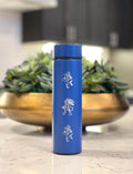 Lucario Coffee Tumbler Tea Infuser Waterbottle with Mega Lucario Aura Sphere, Engraved Water Bottle Thermos, Gamer Anniversary Birthday Gift
