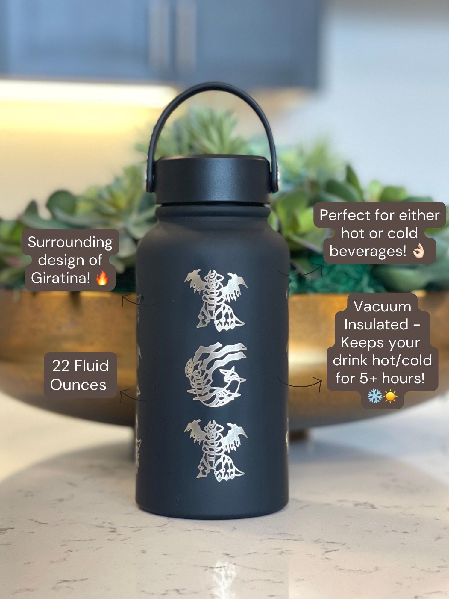 Giratina Water Bottle Engraved Coffee Tumbler with Origin and Altered Forme, Ghost Legendary Travel Mug Cup Flask, Gamer Birthday Gift