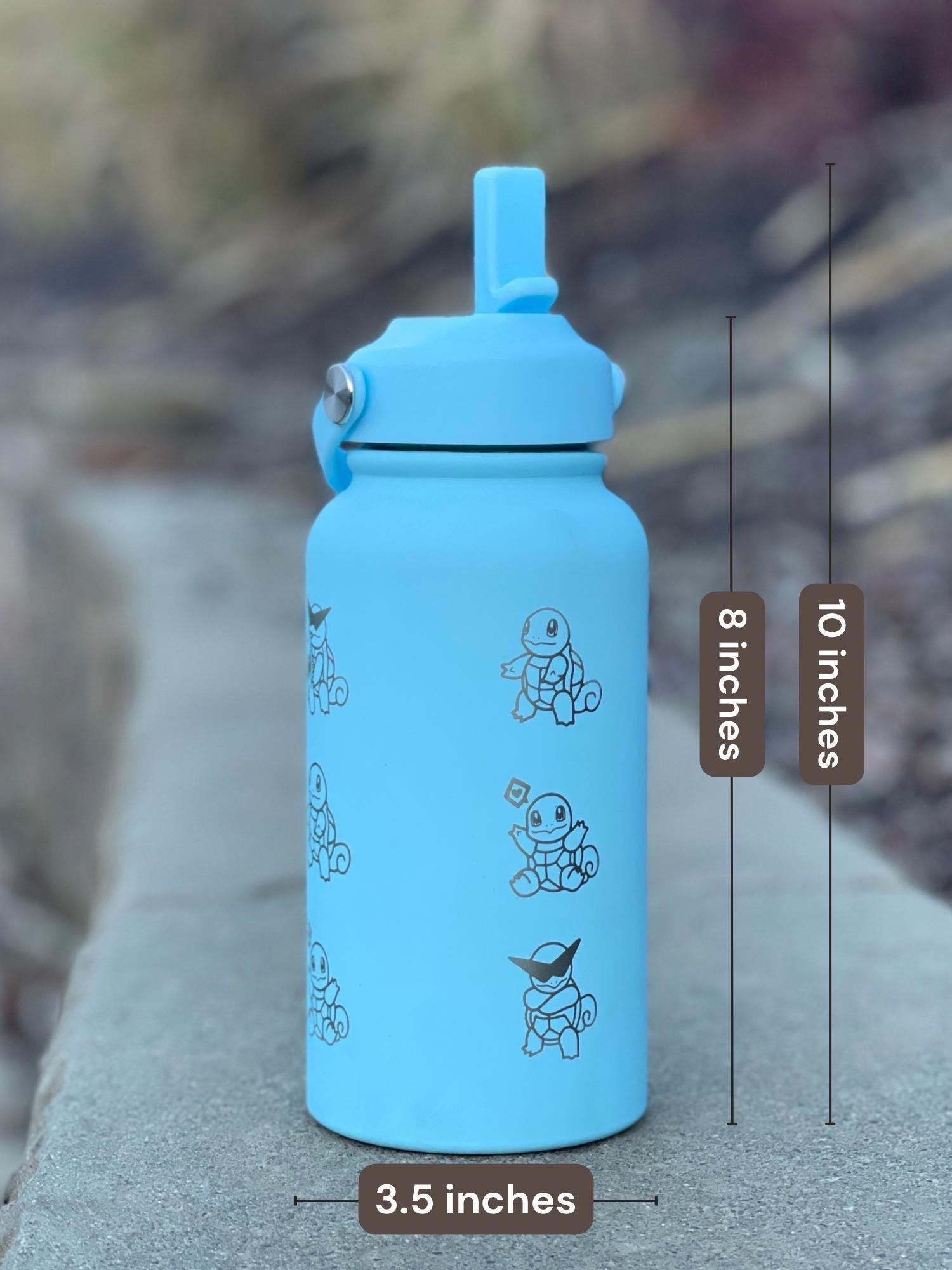 Kanto Starter Waterbottle Set, Bulbasaur Charmander Squirtle Engraved Water Bottle Coffee Tea Tumbler Travel Mug, Anime Fan Birthday Gift