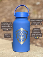Zelda Hylian Shield & Sword Link Water Bottle, Breath of the Wild Coffee Tumbler, Gamer Birthday Anniversary Travel Mug Thermos Flask Gift