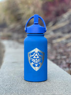 Zelda Hylian Shield & Sword Link Water Bottle, Breath of the Wild Coffee Tumbler, Gamer Birthday Anniversary Travel Mug Thermos Flask Gift