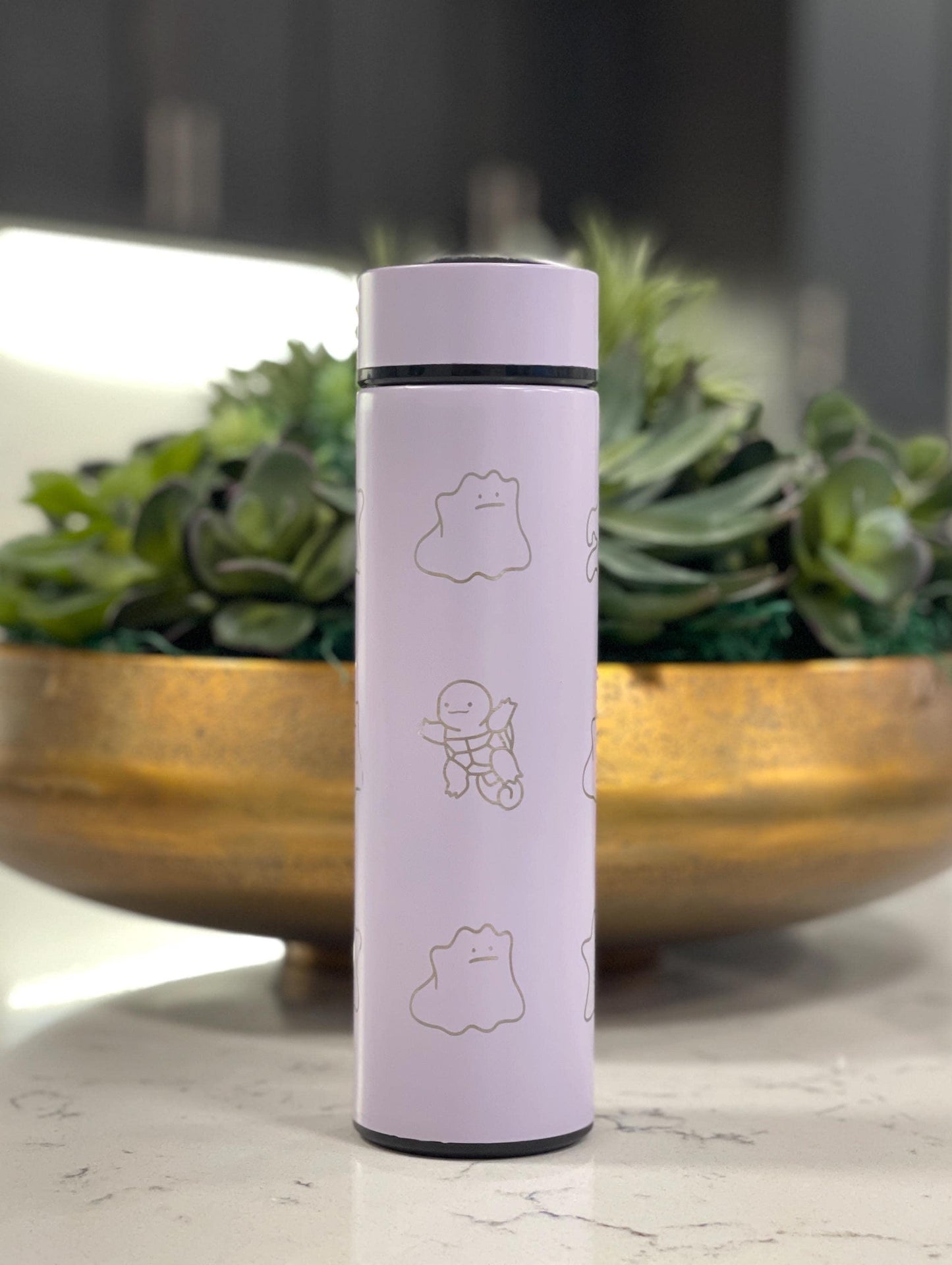 Ditto Coffee Tumbler Shiny Ditto Engraved Tea Infuser Waterbottle with Fake Squirtle and Eevee, Funny Anime Meme Birthday Anniversary Gift