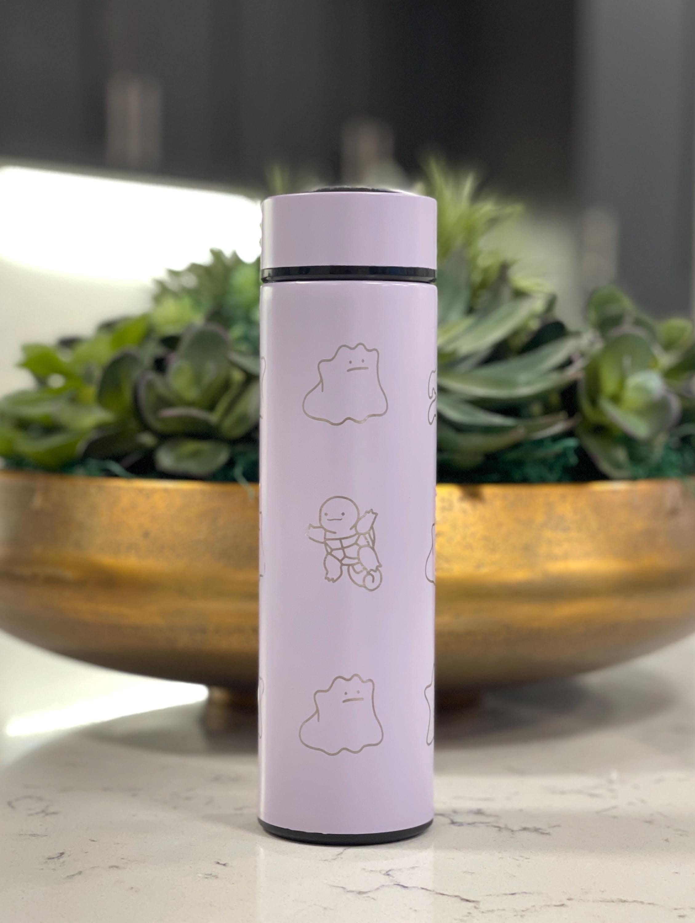 Ditto Coffee Tumbler Shiny Ditto Engraved Tea Infuser Waterbottle with Fake Squirtle and Eevee, Funny Anime Meme Birthday Anniversary Gift