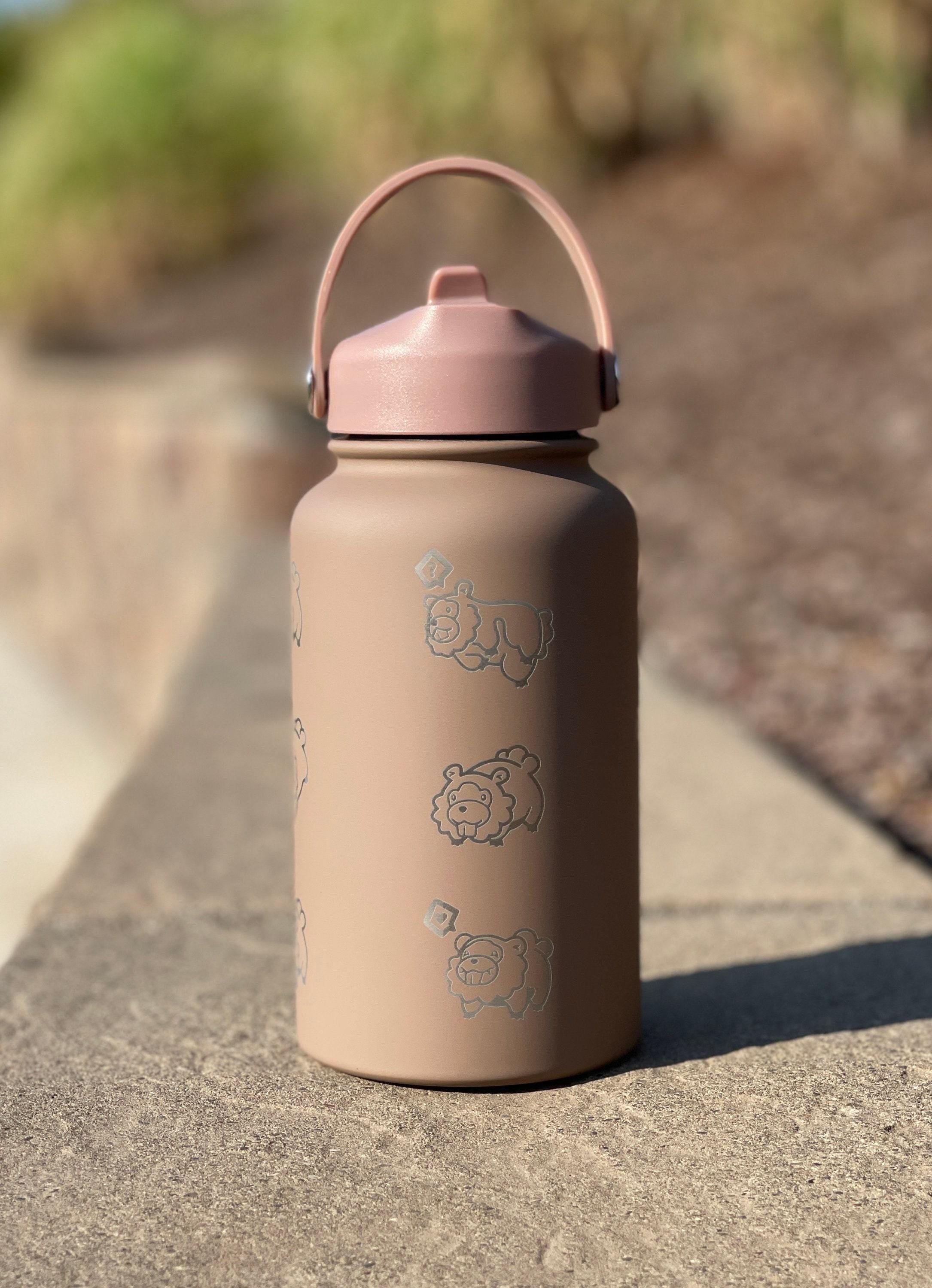 Bidoof Water Bottle Engraved Straw Waterbottle Coffee Tumbler, HM Slave Rock Smash Cut, Funny Meme Anime Fan Travel Mug Cup Drink Gift