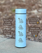 Squirtle Squad Coffee Tumbler with Tea Infuser, Glasses Sunglasses Saxophone Squirtle, Engraved Waterbottle Water Starter Travel Mug Gift