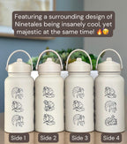 Ninetales Water Bottle Engraved Coffee Tumbler with Sleeping Ninetales, Gamer Anime Fan Waterbottle Travel Mug Thermos Birthday Gift