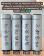 Vaporeon Coffee Tumbler with Tea Infuser, Vaporeon Water Gun & Cafe Top Hat Engraved Waterbottle, Eeveelution Anime Fan Birthday Gift