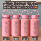 Alcremie Water Bottle, Engraved Coffee Tumbler with Strawberry Berry Love Flower Sweet Forms Waterbottle Travel Mug, Anime Birthday Gift