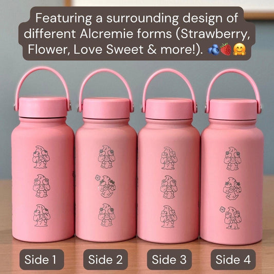 Alcremie Water Bottle, Engraved Coffee Tumbler with Strawberry Berry Love Flower Sweet Forms Waterbottle Travel Mug, Anime Birthday Gift