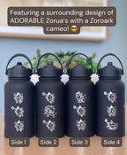Zorua Zoroark Water Bottle Engraved Coffee Tumbler with Sleeping Zorua, Waterbottle Travel Mug Thermos, Anime Fan Anniversary Birthday Gift