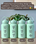 Leafeon Water Bottle Engraved Coffee Tumbler Razor Leaf & Flower Crown Costume Waterbottle, Eeveelution Anime Fan Birthday Thermos Gift