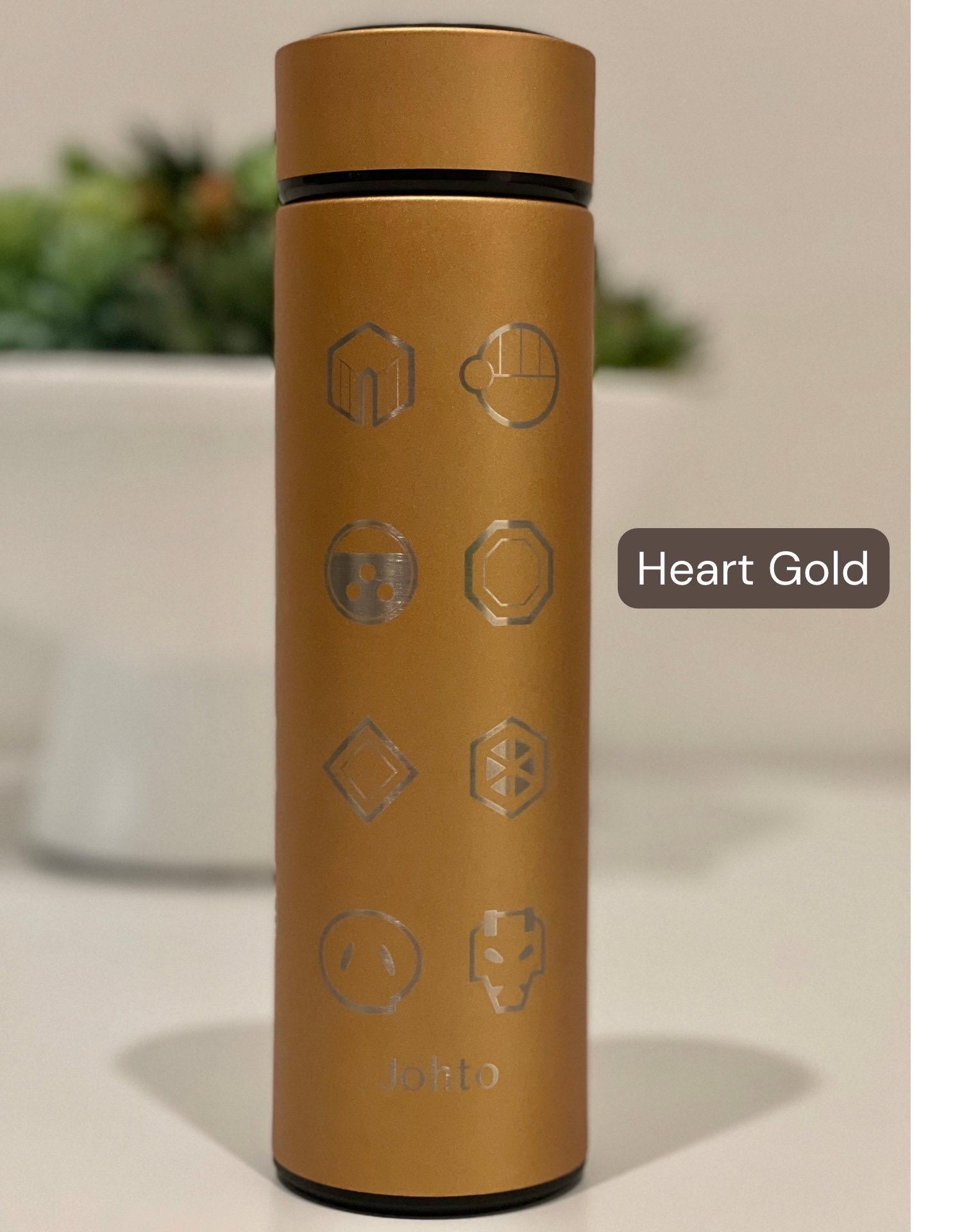 Kanto Johto Hoenn Gym Badges Tumbler Water Bottle with Tea Infuser Coffee Travel Cup Mug, Gamer Anime Waterbottle Birthday Gifts