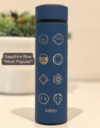 Kanto Johto Hoenn Gym Badges Tumbler Water Bottle with Tea Infuser Coffee Travel Cup Mug, Gamer Anime Waterbottle Birthday Gifts