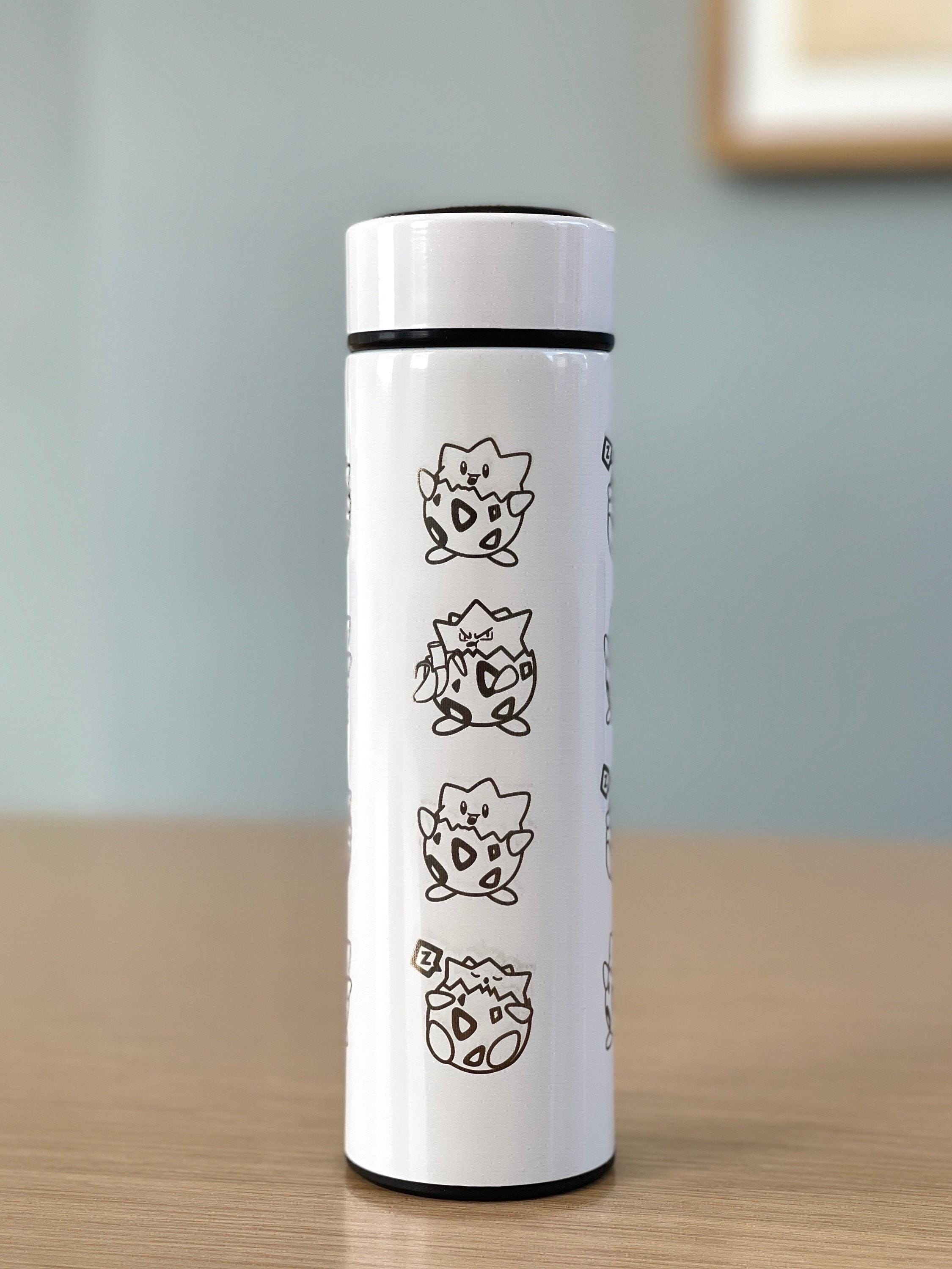 Togepi Engraved Coffee Tumbler with Tea Infuser, Crying & Angry Togepi with Banana, Funny Cute Anime Waterbottle Travel Mug Gift