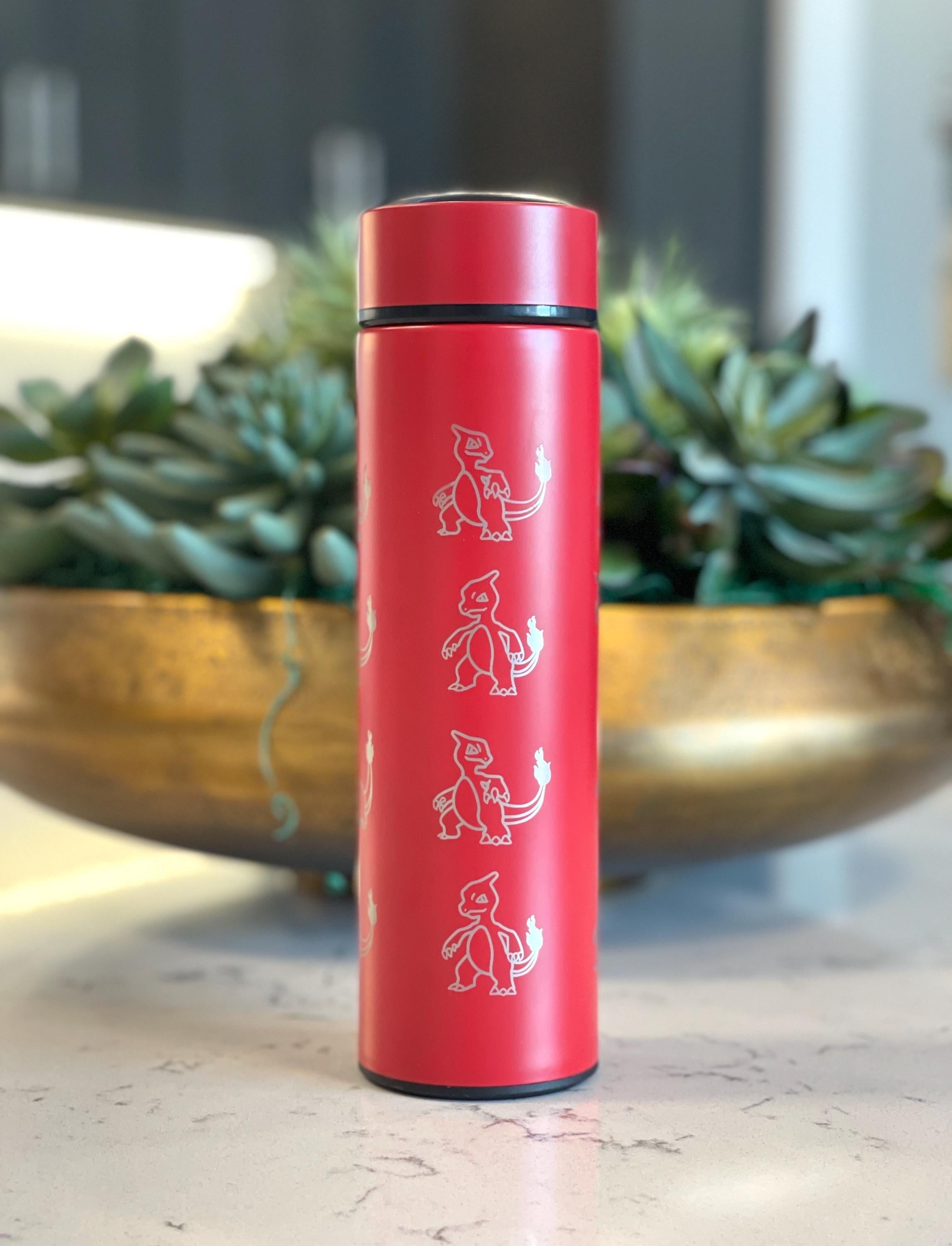 Charmeleon Coffee Tumbler Waterbottle Tea Infuser with Sleeping Charmeon Travel Mug Thermos, Charmander Evolution Anime Fan Birthday Gift