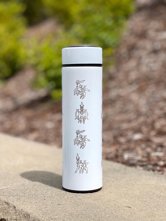 Arceus Coffee Tumbler Waterbottle with Tea Infuser, Sinnoh Legendary Legends Mythical Water Bottle, Anime Fan Travel Mug Flask Gift