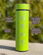 Treeko Coffee Tumbler with Tea Infuser Hoenn Grass Starter Water Bottle, Anime Gamer Travel Cup Mug Flask Drinkware Gift