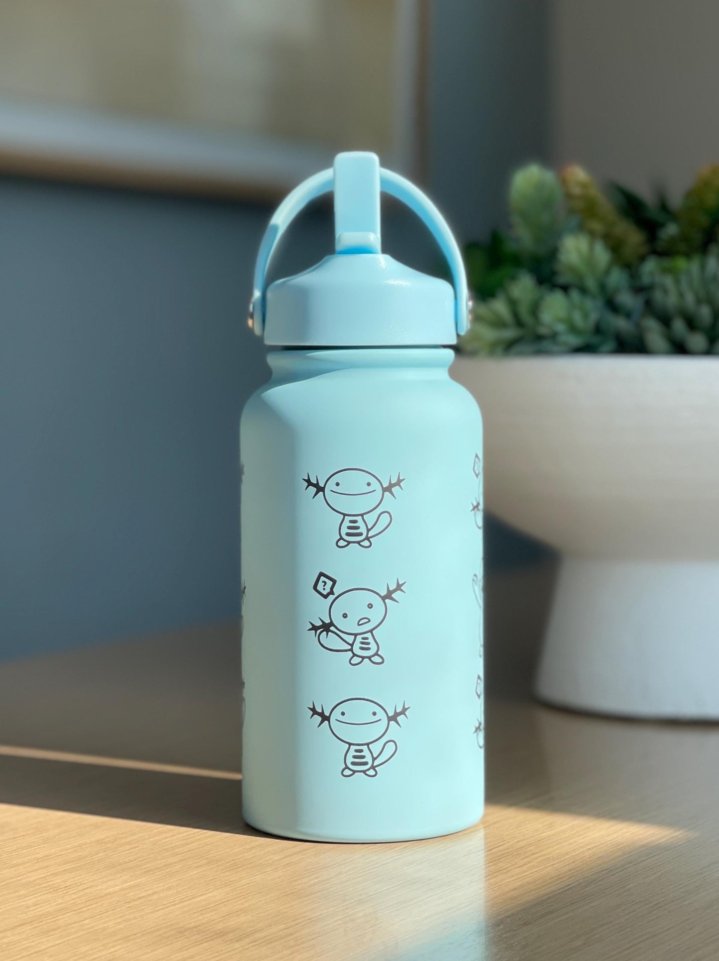 Wooper Quagsire Water Bottle Engraved Coffee Tumbler, Beanie Skatebording Wooper Waterbottle Travel Mug Thermos, Anime Fan Birthday Gift