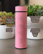 Mew Coffee Tumbler with Ash Ketchum’s Hat, Shiny Mew Water Bottle with Tea Infuser, Psychic Mythical Travel Mug Flask Gift