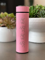Mew Coffee Tumbler with Ash Ketchum’s Hat, Shiny Mew Water Bottle with Tea Infuser, Psychic Mythical Travel Mug Flask Gift