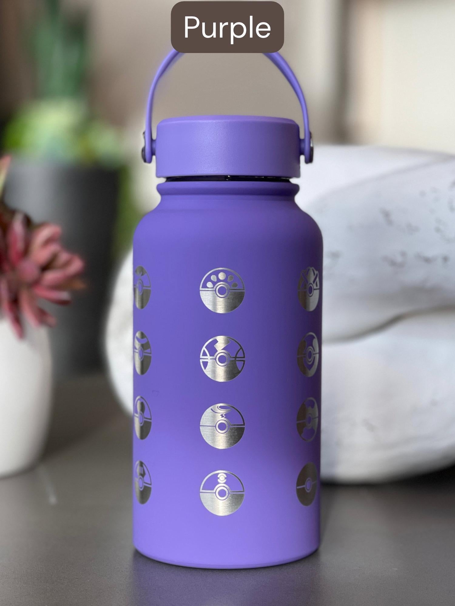 24 Classic Pokeballs Water Bottle Engraved Tumbler, Gamer Anime Fan Coffee Tea Travel Mug, Waterbottle Thermos Drink Birthday Gift