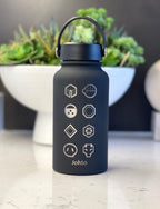 Kanto Johto Hoenn Gym Badges Water Bottle Engraved Coffee Tea Tumbler Travel Cup Waterbottle, Gamer Anime Anniversary Birthday Gift