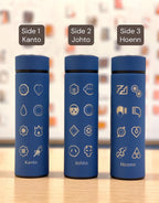 Kanto Johto Hoenn Gym Badges Tumbler Water Bottle with Tea Infuser Coffee Travel Cup Mug, Gamer Anime Waterbottle Birthday Gifts