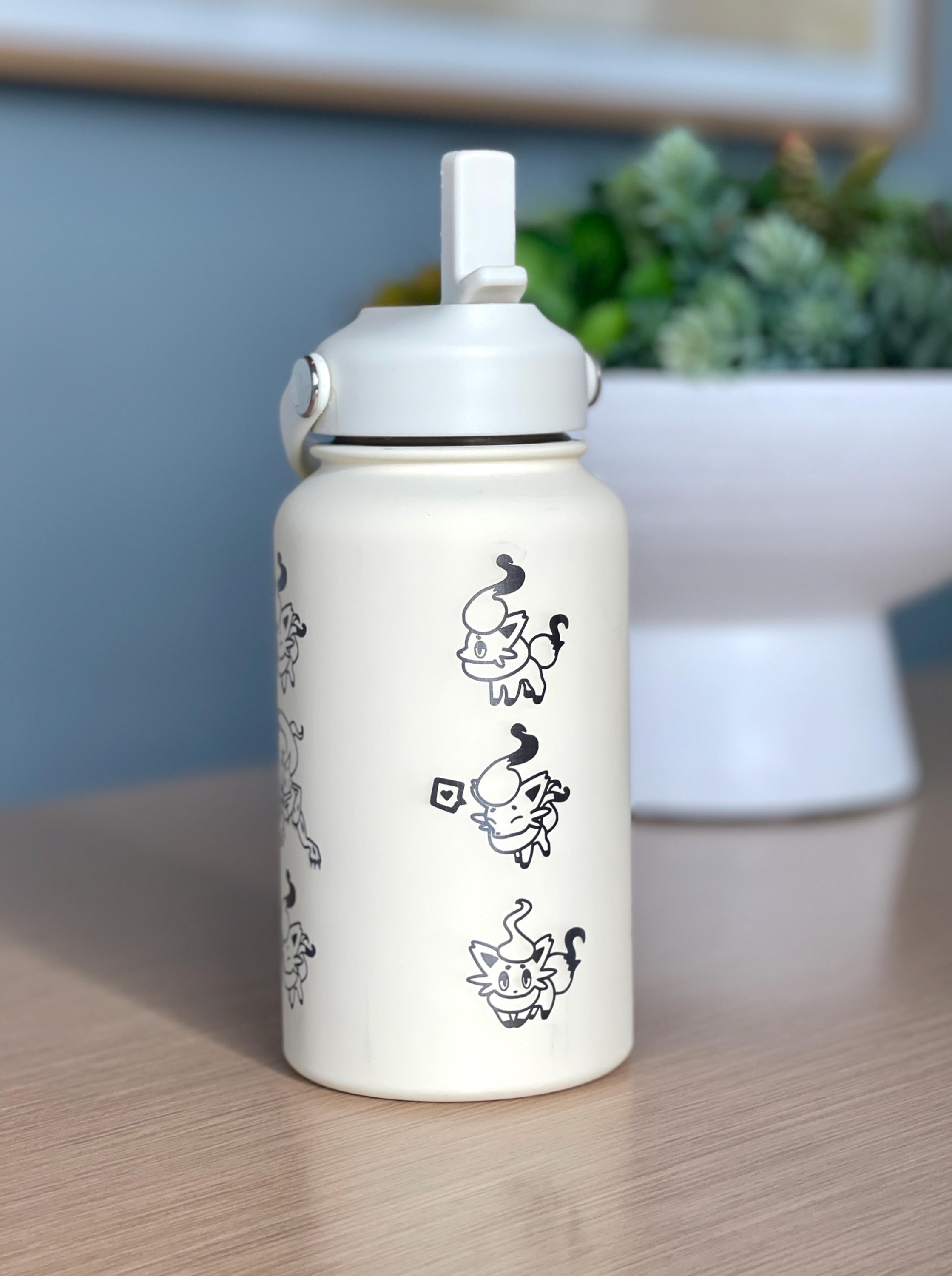 Hisuian Zorua Zoroark Water Bottle Engraved Coffee Tumbler, Waterbottle Travel Mug Thermos, Cute Anime Fan Anniversary Birthday Gift