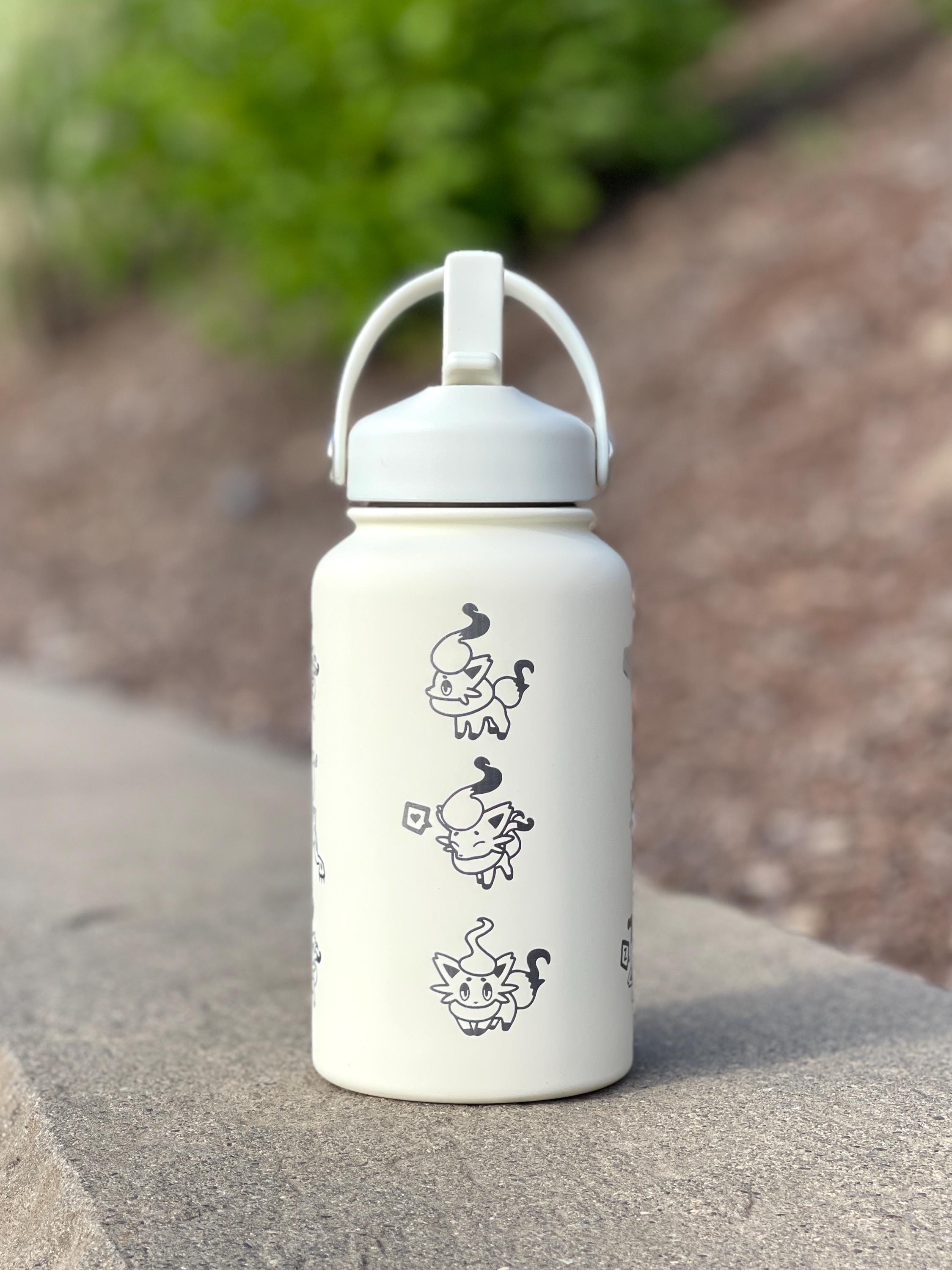 Hisuian Zorua Zoroark Water Bottle Engraved Coffee Tumbler, Waterbottle Travel Mug Thermos, Cute Anime Fan Anniversary Birthday Gift