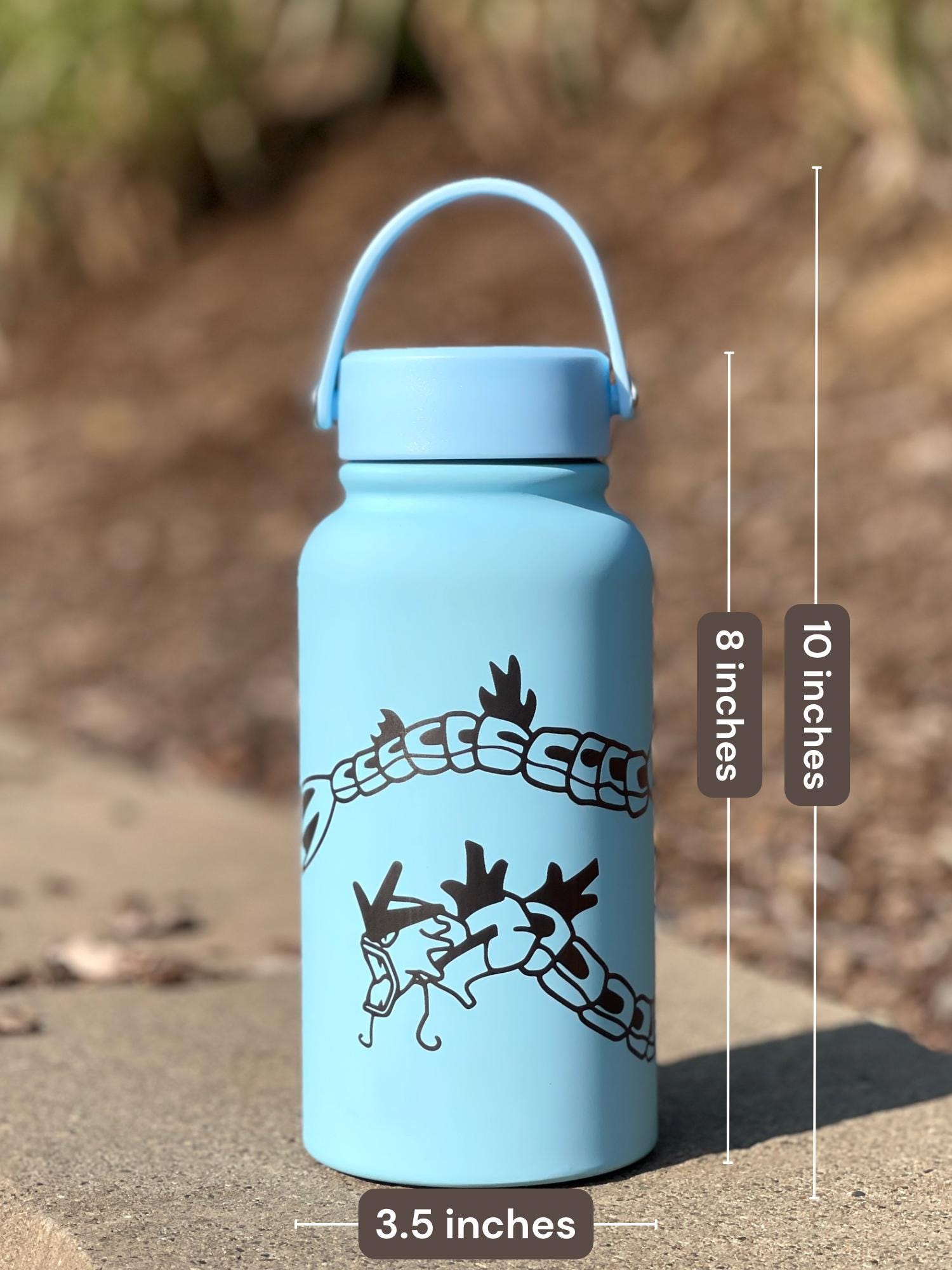 Gyarados & Shiny Red Gyarados Water Bottle Engraved Coffee Tumbler with Magikarp, Surrounding Design Waterbottle Anime Fan Birthday Gift