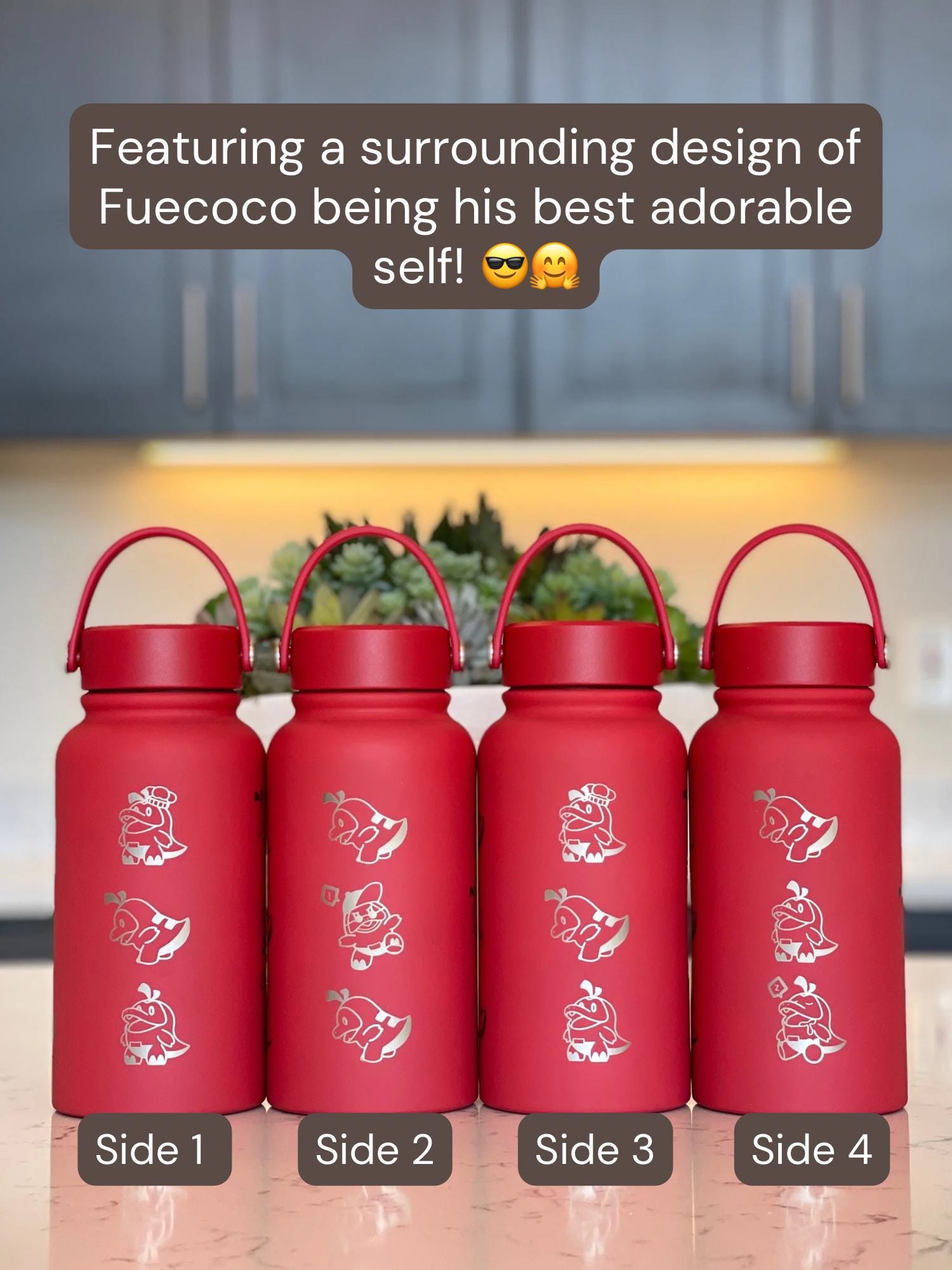 Fuecoco Water Bottle Engraved Coffee Tumbler, Sleeping & Friendly Chef Fuecoco, Paldea Fire Starter Waterbottle, Anime Fan Birthday Gift