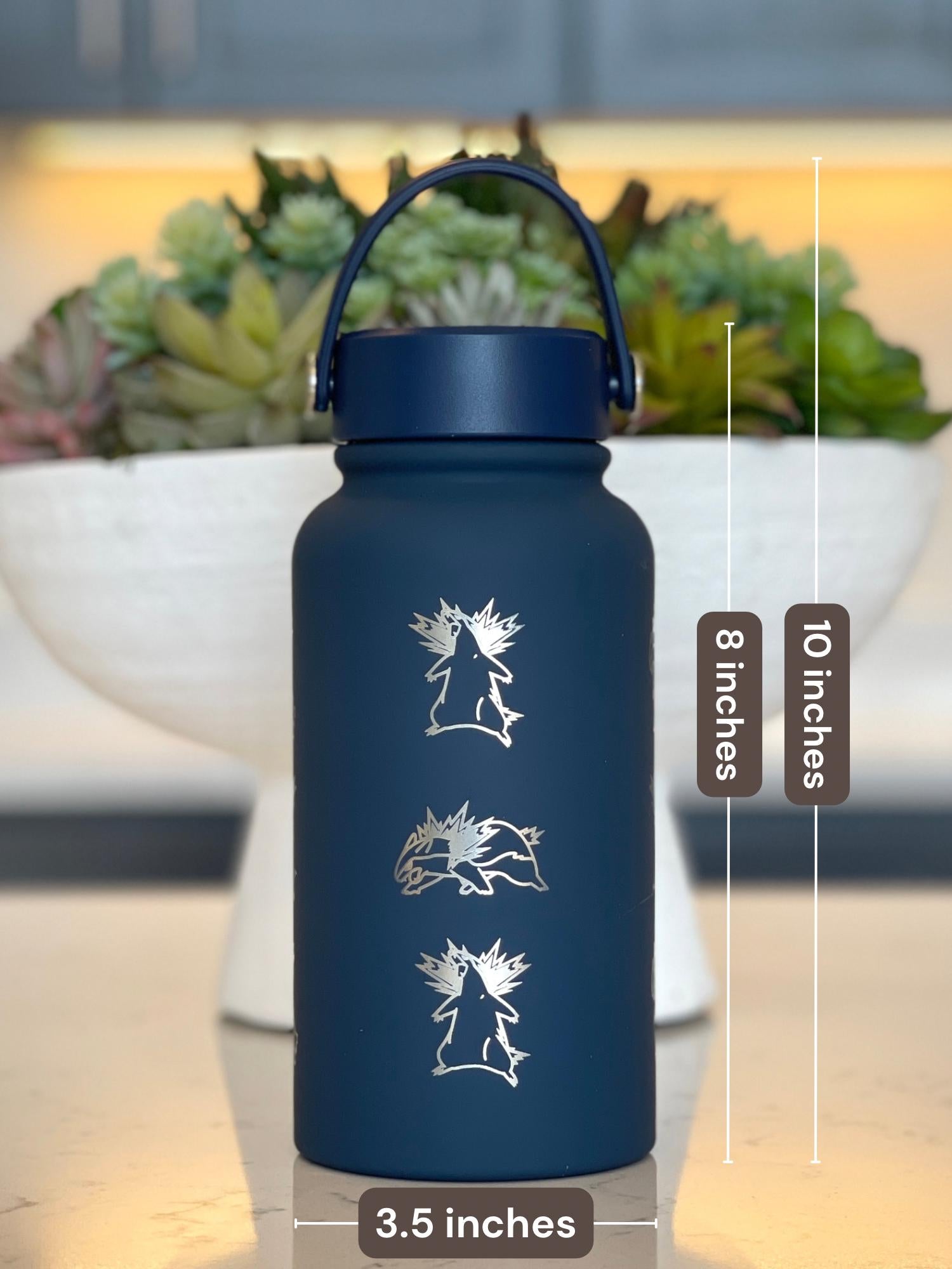 Typhlosion Engraved Water Bottle with Hisuian Typhlosion Waterbottle Coffee Tumbler, Johto Starter Anime Fan Travel Mug Gift