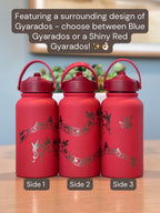 Gyarados & Shiny Red Gyarados Water Bottle Engraved Coffee Tumbler with Magikarp, Surrounding Design Waterbottle Anime Fan Birthday Gift