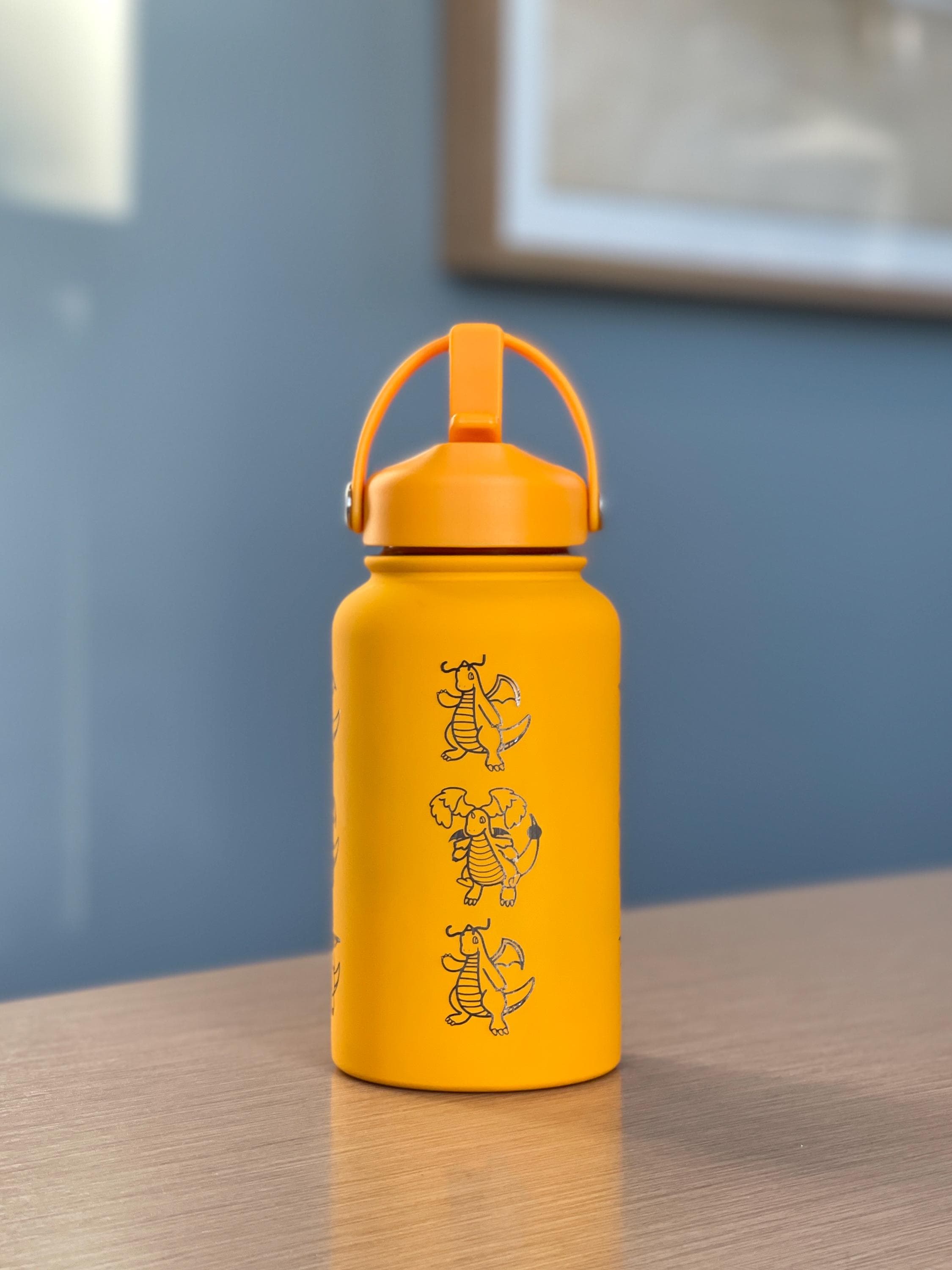 Dragonite Water Bottle with Mega Dragonite, Engraved Coffee Tumbler, Glasses & Unite Gardening Style Costume Waterbottle, Anime Fan Gift