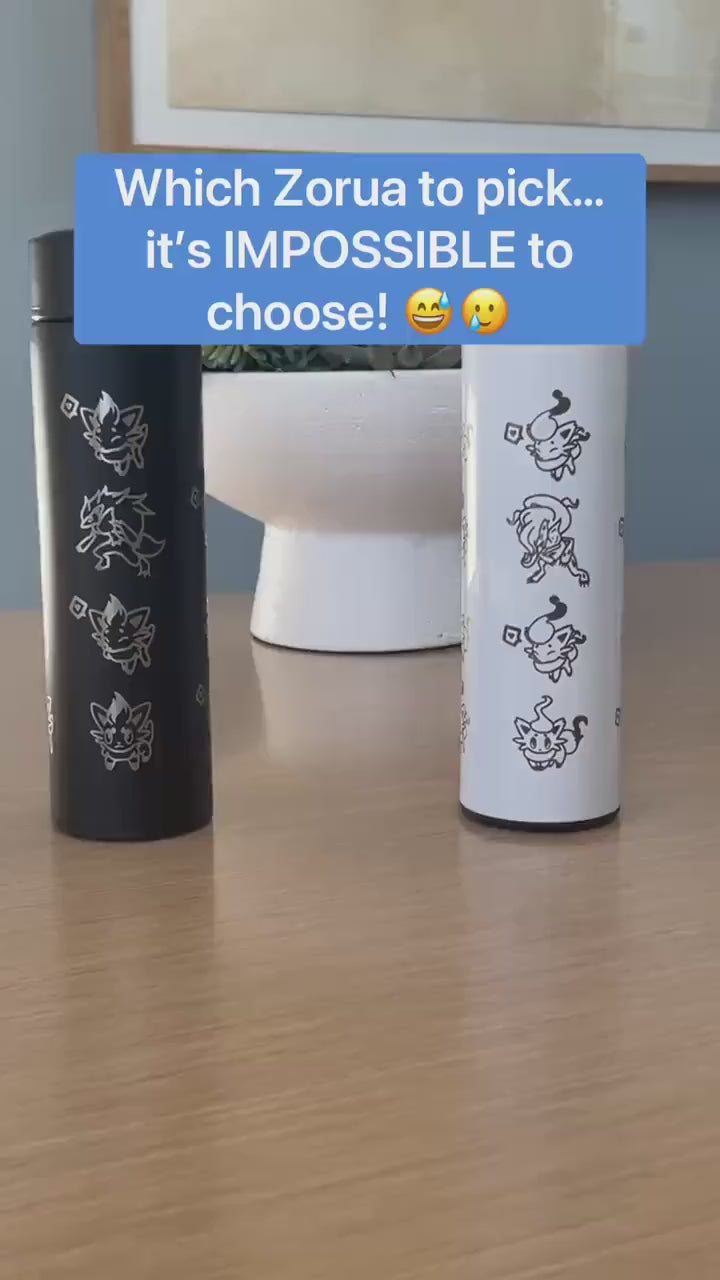 Zorua Zoroark Hisuian Zorua Coffee Tumbler Set with Tea Infuser, Engraved Waterbottle Travel Mug Thermos, Cute Anime Fan Birthday Gift
