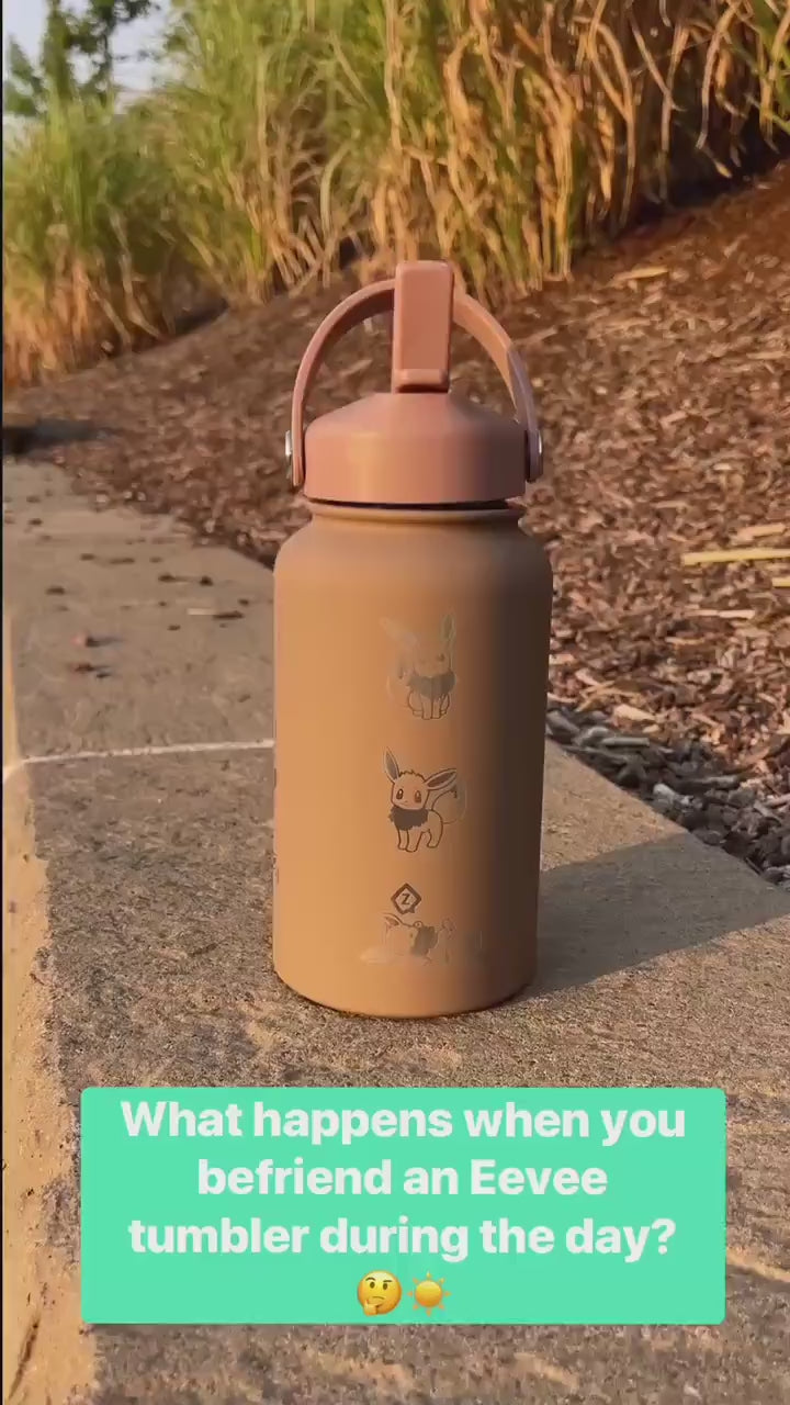 Espeon Straw Water Bottle Engraved Coffee Tumbler with Unite Tuxedo Style & Top Hat Waterbottle, Psychic Eeveelution Anime Fan Birthday Gift