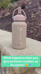 Glaceon Water Bottle Engraved Coffee Tumbler with Ice Beam Glaceon & Unite Costume Waterbottle, Eeveelution Anime Fan Anniversary Gift